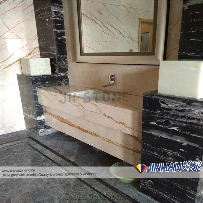 Turkey Marble Crema Eva Marble Prefab Bath Tops, Crema Eva Marble Bathroom Countertops, Beige Marble Bathroom Vanity Tops
