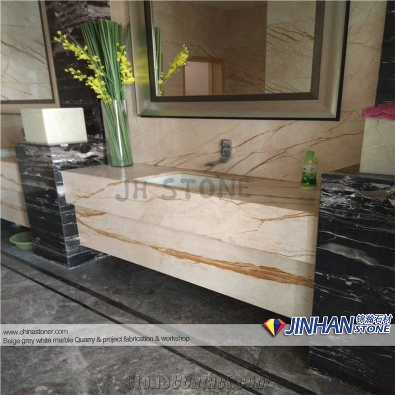 Turkey Marble Crema Eva Marble Prefab Bath Tops, Crema Eva Marble Bathroom Countertops, Beige Marble Bathroom Vanity Tops