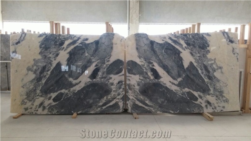 Crema Vecchia Marble Slab & Tiles, Grey White Marble Bookmatch Slab Turkey