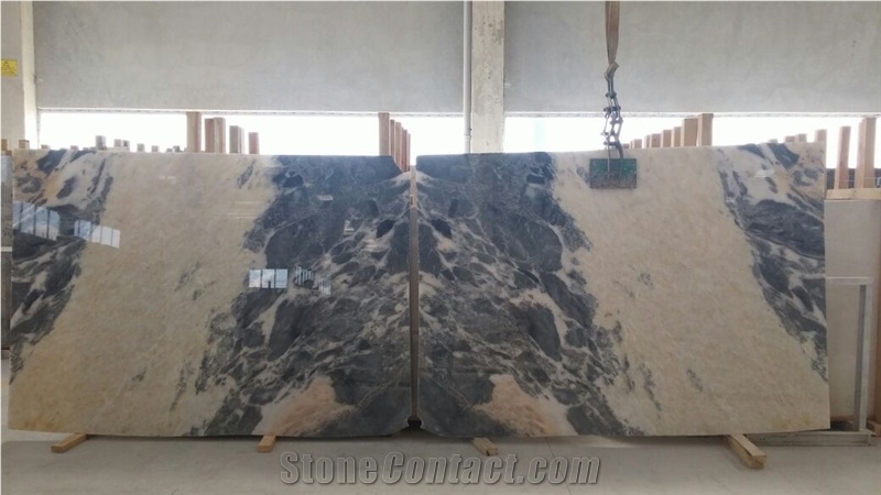 Crema Vecchia Marble Slab & Tiles, Grey White Marble Bookmatch Slab Turkey