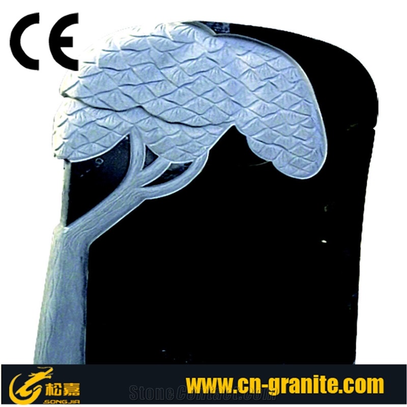 China Black Granite Tree Carving Headstones,Cemetery Engraved Tombstones, Memorial Stone Gravestone,Custom Tombstone Monument Design, Western Style Single Monuments