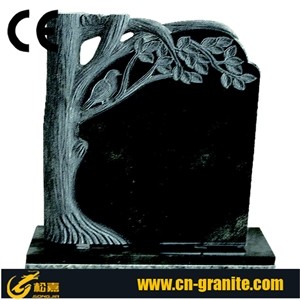 China Black Granite Tree Carving Headstones,Cemetery Engraved Tombstones, Memorial Stone Gravestone,Custom Tombstone Monument Design, Western Style Single Monuments