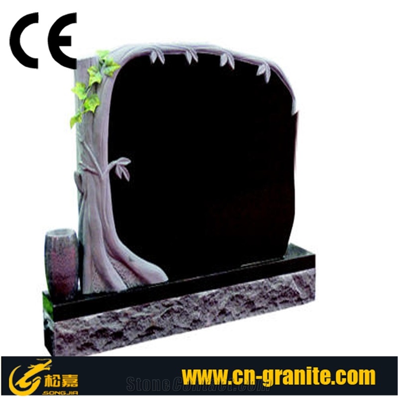 China Black Granite Tree Carving Headstones,Cemetery Engraved Tombstones, Memorial Stone Gravestone,Custom Tombstone Monument Design, Western Style Single Monuments