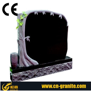 China Black Granite Tree Carving Headstones,Cemetery Engraved Tombstones, Memorial Stone Gravestone,Custom Tombstone Monument Design, Western Style Single Monuments