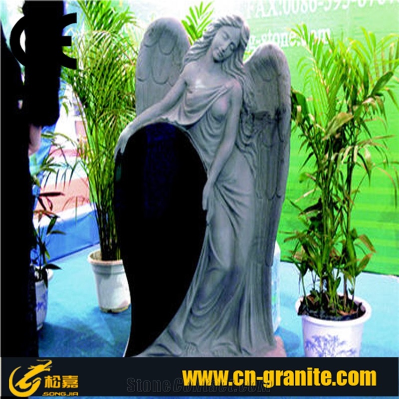 China Shanxi Black Granite Tombstone, Angle Hold the Heart Monument,Polished and Carving Headstone, Jewish Style, Upright and Engraved Cemetery Gravestone,Western Design,Styles Mausoleums, Urns& Vases