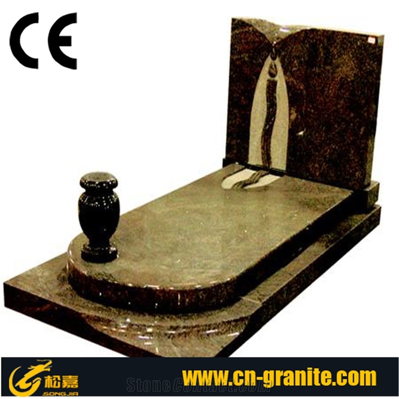 European Style Headstone Brown Granite for Cemetery, Carving Tombstone Monument Design, Natural Stone, Brown Granite Monument,Brown Tombstone,Western Headstone,France Monument Style Design