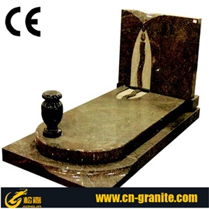 European Style Headstone Brown Granite for Cemetery, Carving Tombstone Monument Design, Natural Stone, Brown Granite Monument,Brown Tombstone,Western Headstone,France Monument Style Design