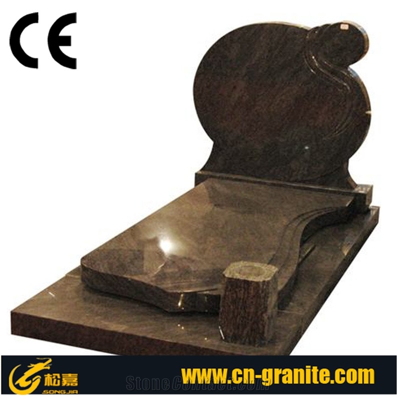 European Style Headstone Brown Granite for Cemetery, Carving Tombstone Monument Design, Natural Stone, Brown Granite Monument,Brown Tombstone,Western Headstone,France Monument Style Design