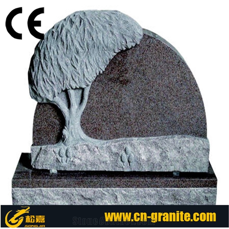 Tree Carving Black & Grey Granite Western Style Cemetery Tombstone, Flower Headstones, Mongolia Black Monument, China Hebei Black Bevel Gravestone, Cad Design Service, Custom Jewish Style