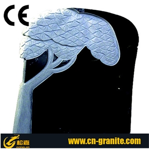Tree Carving Black & Grey Granite Western Style Cemetery Tombstone, Flower Headstones, Mongolia Black Monument, China Hebei Black Bevel Gravestone, Cad Design Service, Custom Jewish Style