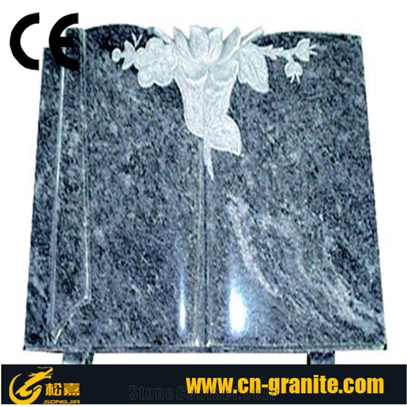 Tree Carving Black & Grey Granite Western Style Cemetery Tombstone, Flower Headstones, Mongolia Black Monument, China Hebei Black Bevel Gravestone, Cad Design Service, Custom Jewish Style