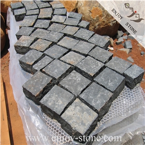 Cheap Black Basalt Cobblestone with Mesh / Black All Sides Natural Split Pavers / Paving Set