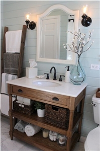 White Color Artificial Quartz Stone Bathroom Vanity Top with Bevel Edges and Customized Edges Available/Resistant to Heat/Stain/Scratch