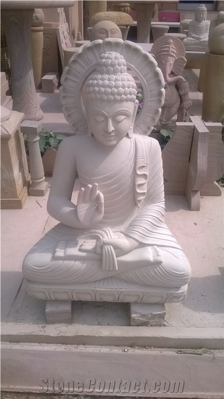 Seated Buddha, Seated Buddha Japan, Stone Carving Mint Sandstone Sculpture, Statue