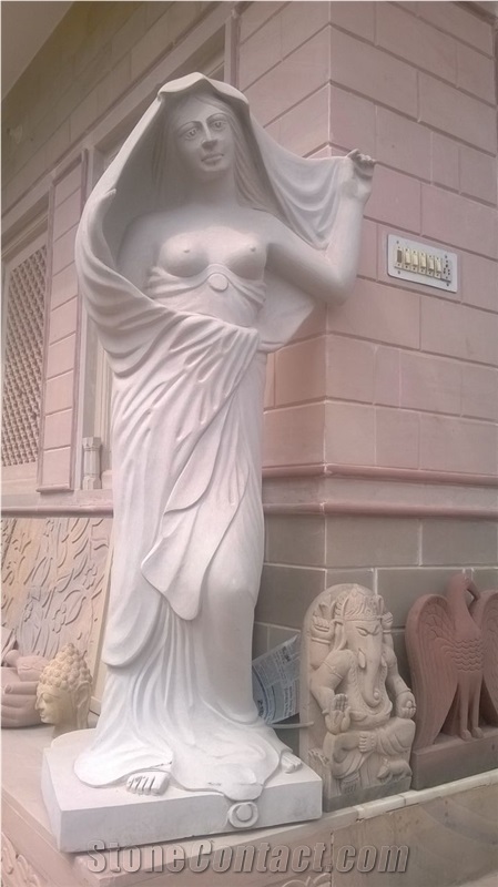 Statue - Stone Sculpture, White Sandstone Human Sculpture