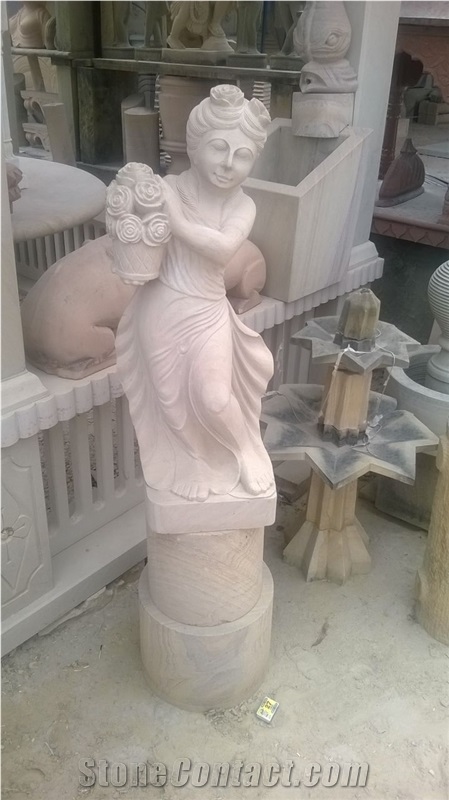 Statue - Stone Sculpture, White Sandstone Human Sculpture