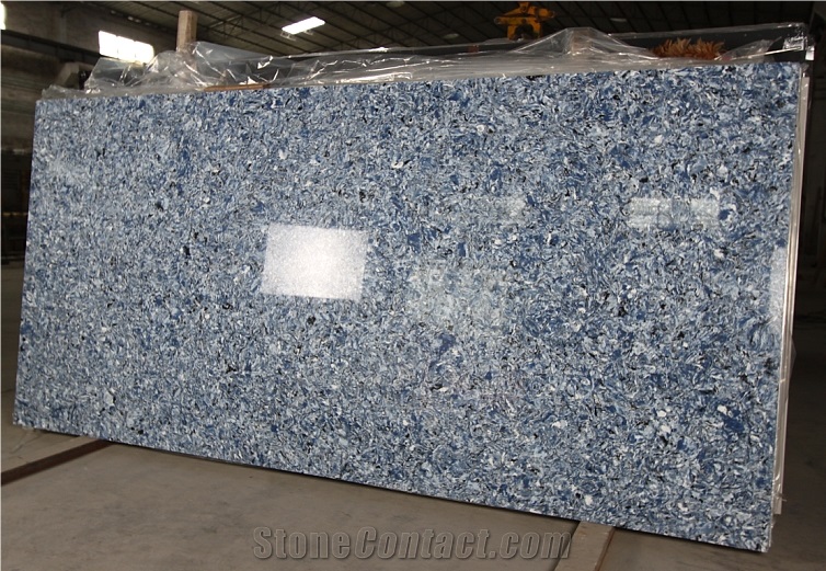 Multicolor Blue Quartz Stone & Ocean Blue Quartz Stone Slab