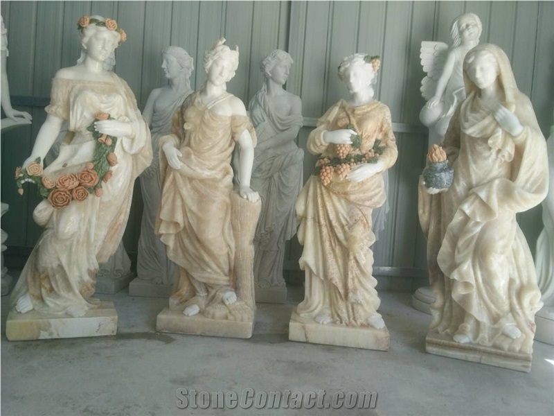 The Four Seasons Women Sculptures&Statues,Yellow Onyx Human Sculptures,Human Caving,Western Statues,Handcarved Sculptures