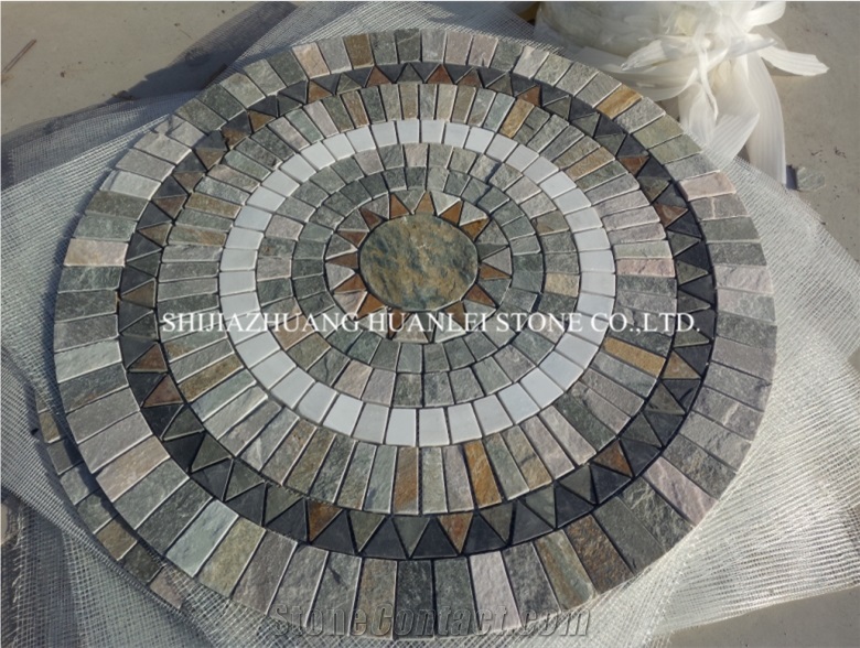 China Slate Mosaic Medallions, Slate Stone Round Floor Medallions