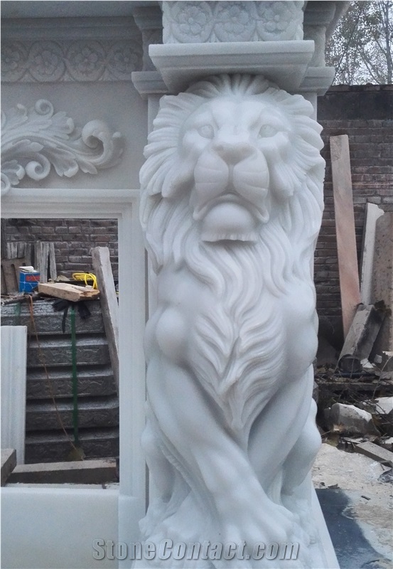 Lion fireplace  Pure White Marble Fireplace Mantel / Fireplace Surrond Covering