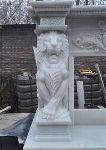Lion fireplace  Pure White Marble Fireplace Mantel / Fireplace Surrond Covering