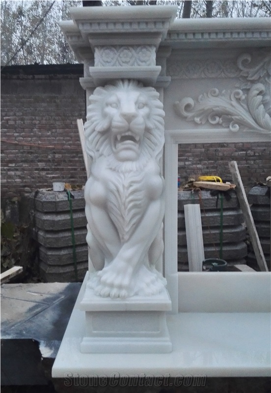 Mantel Fireplace Moden Style Fireplace /Fireplace Surround White Marble Fireplace Lion Fireplace