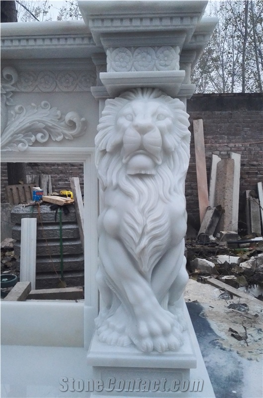 Mantel Fireplace Moden Style Fireplace /Fireplace Surround White Marble Fireplace Lion Fireplace