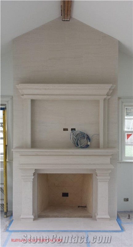 White Marble Fireplace Mantel Sculptured Fireplace
