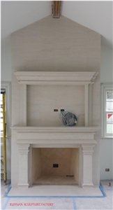 White Marble Fireplace Mantel Sculptured Fireplace