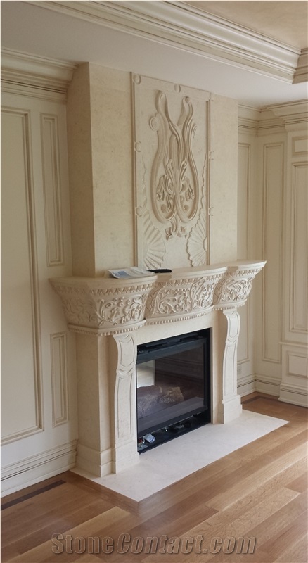 White Marble Fireplace Mantel Sculptured Fireplace