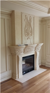 White Marble Fireplace Mantel Sculptured Fireplace