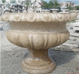 Stone Exterior Flower Pots, Yellow Granite Flower Pot