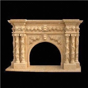 Hot Sale Beige Handcarved Marble Fireplace Mantel