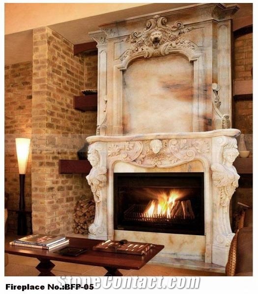 Hot Sale Beige Handcarved Marble Fireplace Mantel