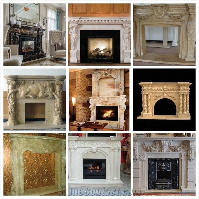 Hot Sale Beige Handcarved Marble Fireplace Mantel