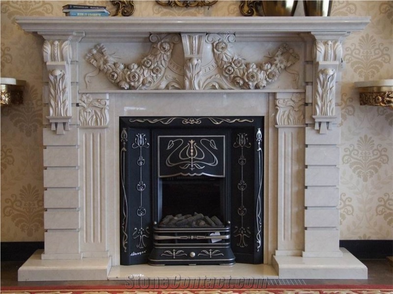 Luxury European Carved Statue Pure White Marble Fireplace