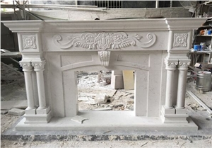 Luxury European Carved Statue Pure White Marble Fireplace