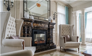 Luxury European Carved Statue Pure White Marble Fireplace