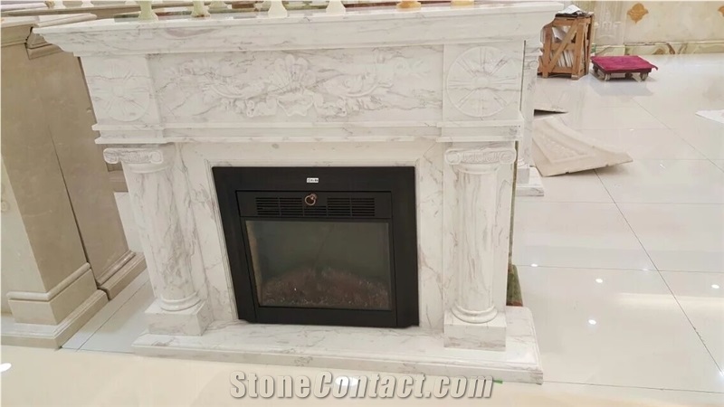 Western Style Indoor Pure White Natural Marble Design Ideas Fireplace