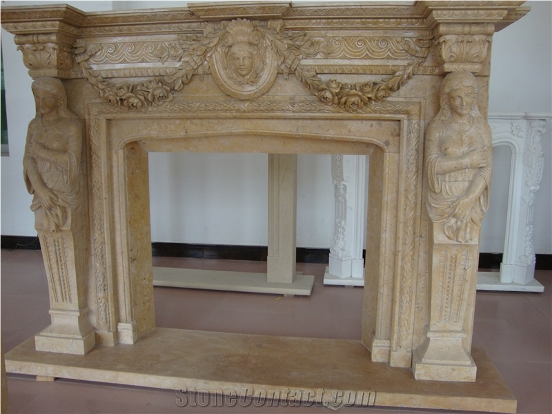 Western Style Indoor Pure White Natural Marble Design Ideas Fireplace