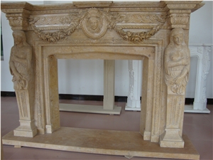 Western Style Indoor Pure White Natural Marble Design Ideas Fireplace