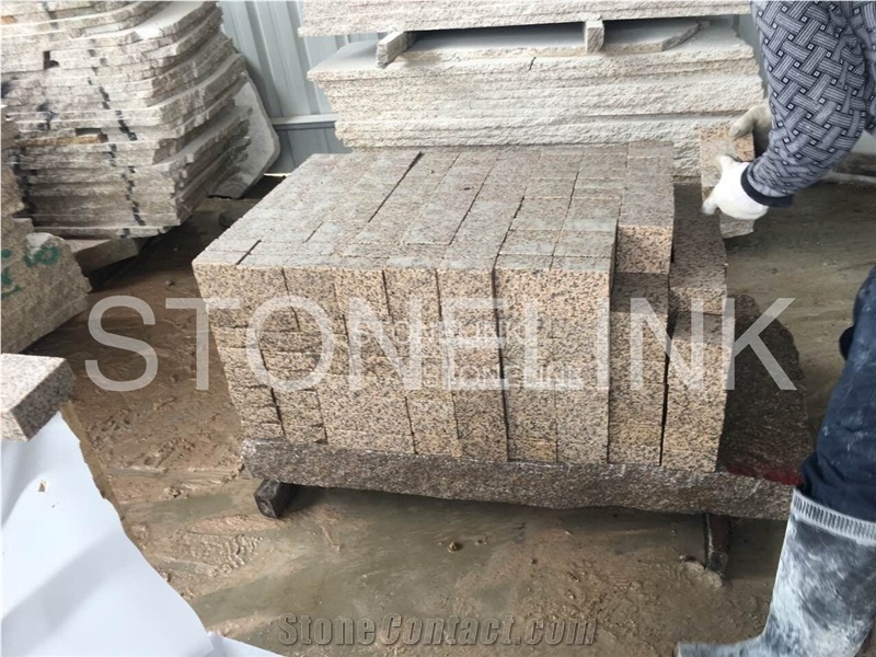 Flamed G682 Garden Stepping Pavements, Rusty Yellow Granite Cobbles, Misty Yellow Driveway Paving Stone