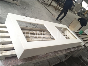 Polished China Absolute White Marble Custom Countertops, White Marble Engineered Stone Kitchen Countertops