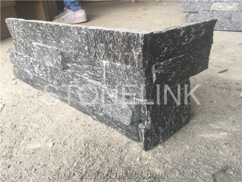 Split Face Culture Stone, Black Culture Stone Stacked Stone Veneer, Corner Stone