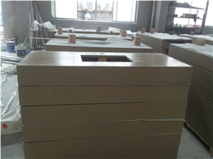 Custom Design Kitchen Countertop Quartz Stone Beige