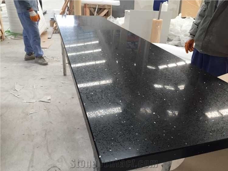 Hot Sale Black Sparkle Quartz Stone Countertop Bathroom