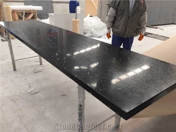 Hot Sale Black Sparkle Quartz Stone Countertop Bathroom