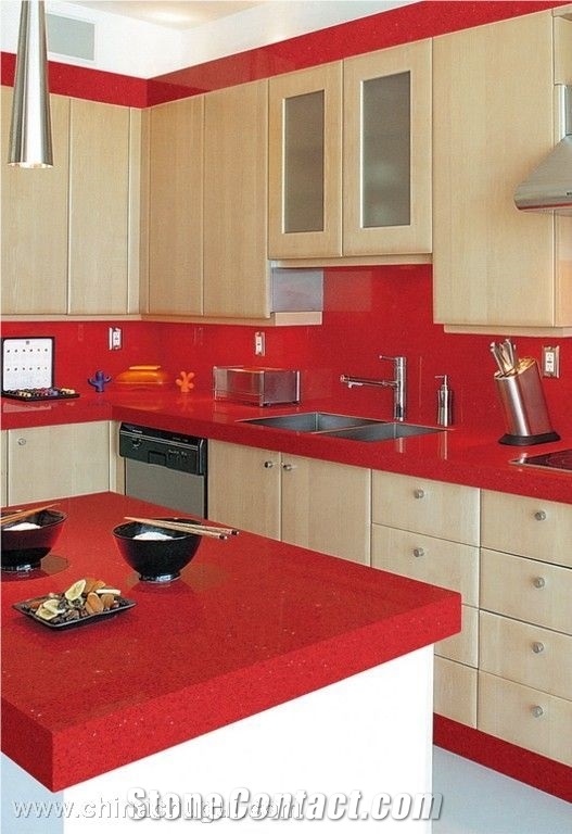Perfab Red Quartz Stone Countertops for Kitchen,Kitchen Worktop