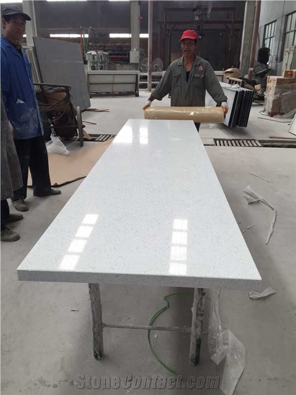 White Sparkle Quartz Stone Countertop for Kitchen Top