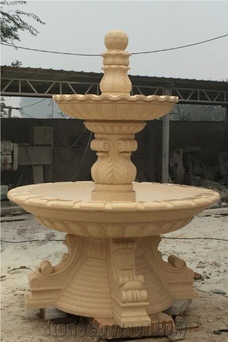 Classic Absolute Beige Marble Sculptured Fountains, Garden Fountains